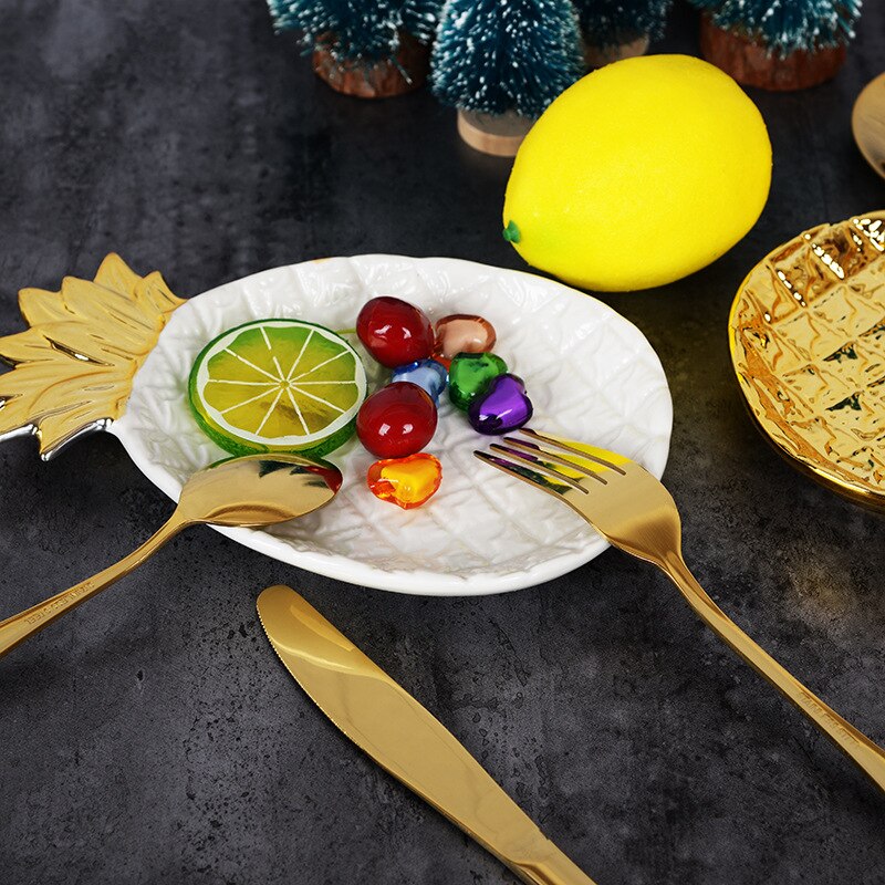 Keramisk ananas oppbevaringsbrett bladgull tallerken smykker pall mat pall tørr frukt tallerken ananas sparegris hjemmedekorasjon