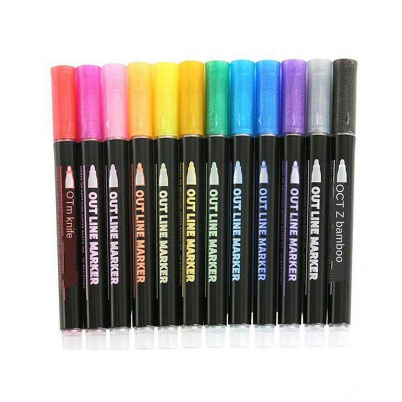 Rotulador marcador de contorno de doble línea, conjunto de marcadores metálicos de Color metálico, bricolaje, herramientas de pintura artística, 8 unidades