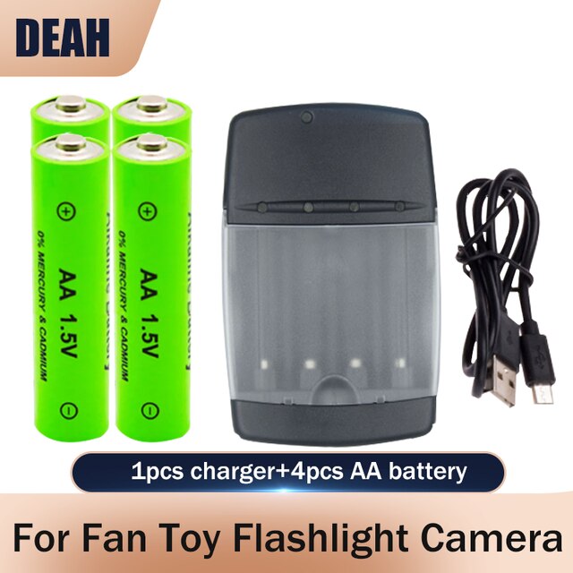 Batterie alcaline Rechargeable AA 1.5V 3000mAh + chargeur de batterie alcaline USB intelligent à 4 emplacements pour pile AA AAA 14500 10440 16340 10440: 1charger 4batteries