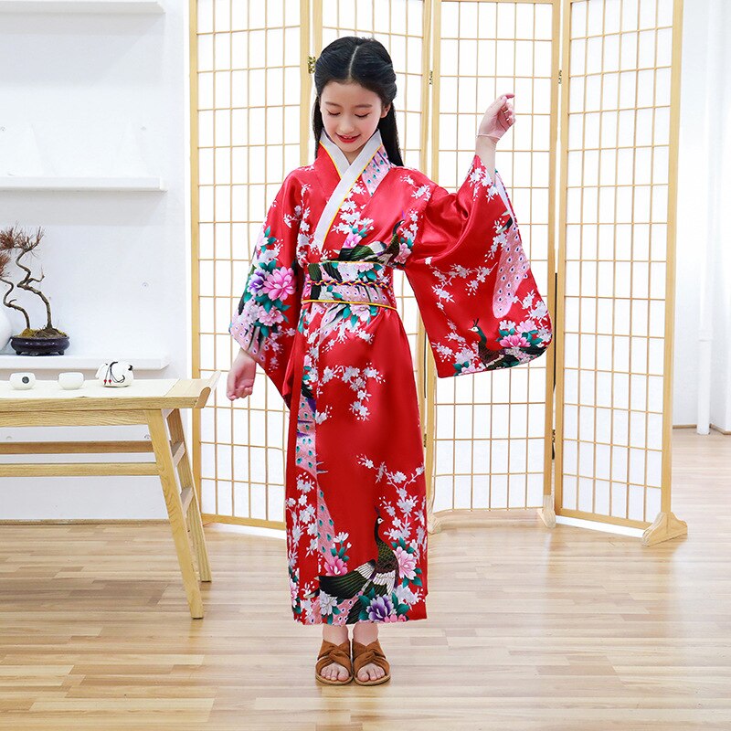Traditionell kinesisk kimono för barn sidenklänning för barn i ett stycke klänning: Röd / 140