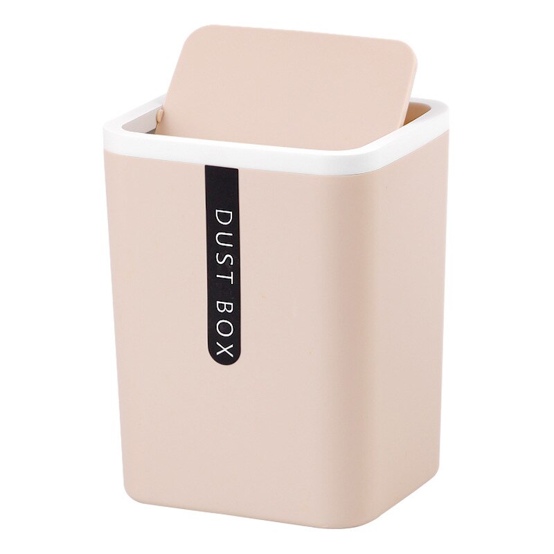 Desktop Trash Can Small Mini Garbage Plastic Dustbin with Shake Cover for Home Office Desk Car Bin: khaki