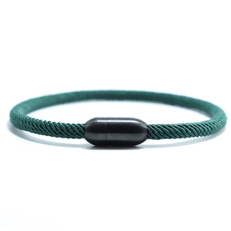 Pulsera magnética de cuerda roja minimalista hecha a mano para hombres y mujeres, brazalete Simple de acero inoxidable para brazalete, joyería de la suerte: Green / 16.5 cm