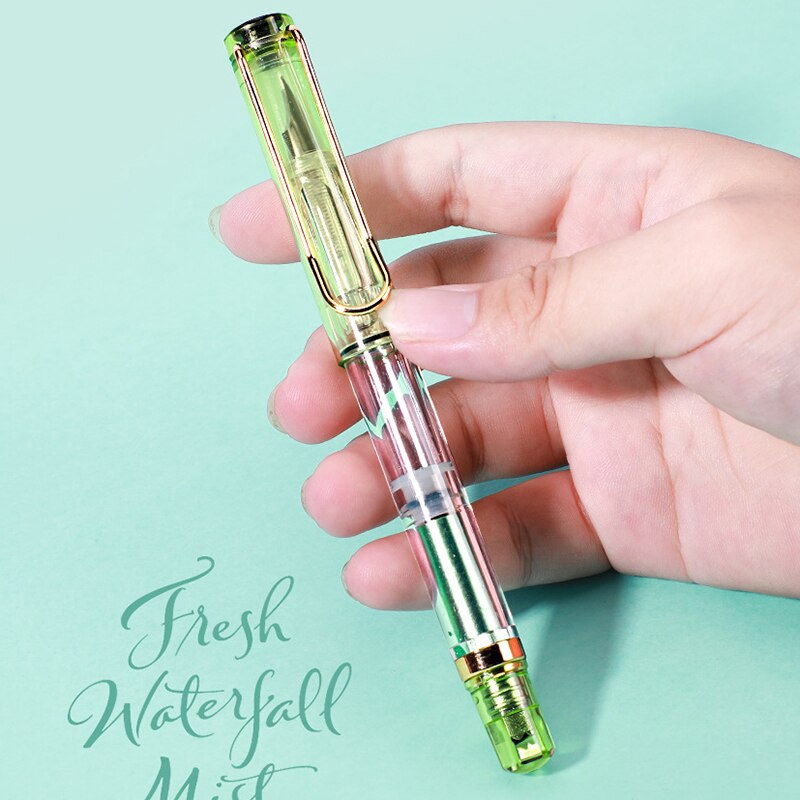 Pluma estilográfica de pistón transparente Wingsung, pluma con Clip de Metal de gran capacidad, material de papelería para Escritura, escuela y oficina, 1 unidad
