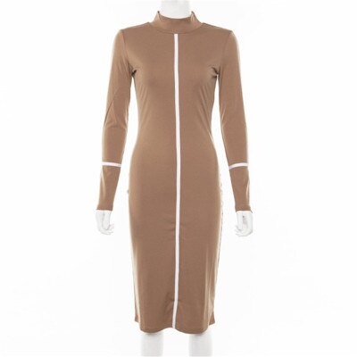 Simenual lässig Bodycon Frauen Lange Kleid Volle Hülse gestreift Patchwork Kleider Rollkragen Damen Dünne Kleider