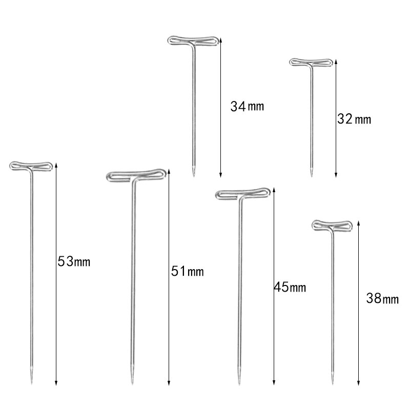 LMDZ-100 Uds. De alfileres en T para pelucas plateadas, 27-53mm de largo, herramientas de estilismo para exhibición de pelucas, modelado de macramé con caja