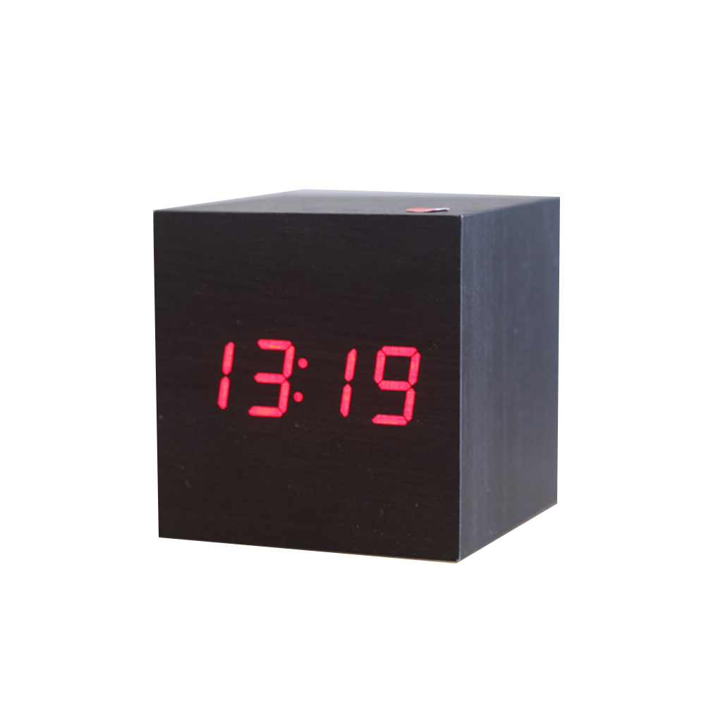 Horloge miroir en bois moderne commande sonore | Horloge numérique de bureau, horloge numérique, horloge électronique: black red