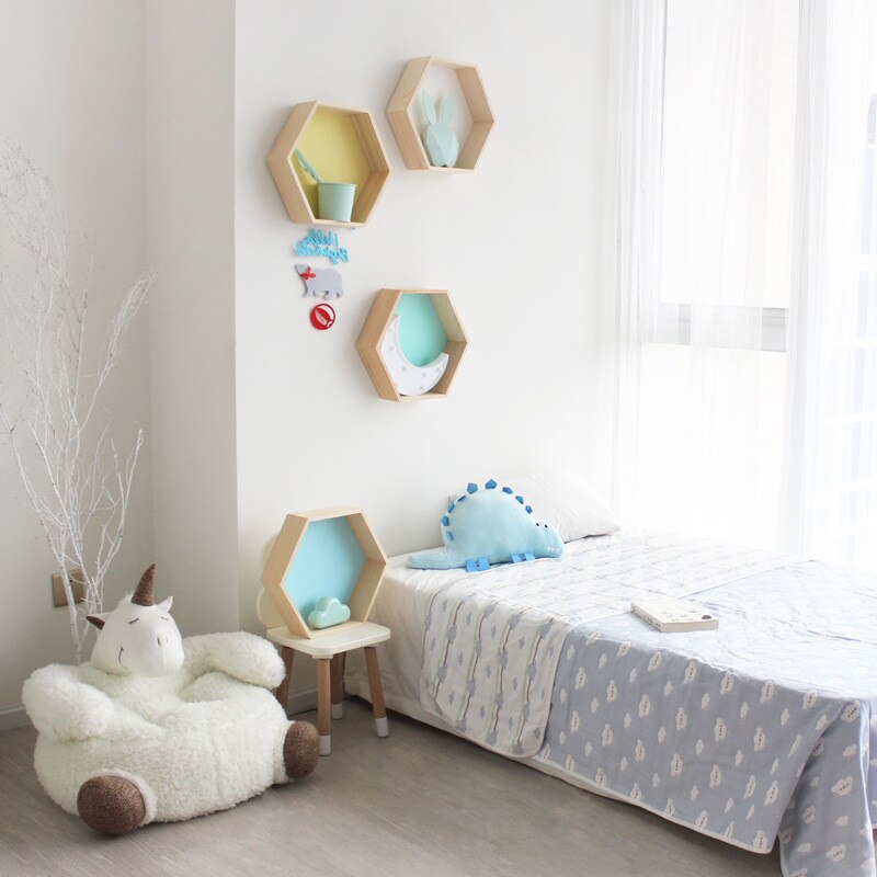 Neue Holz Hexagon Wanddekoration Baby Zimmer/Schlafzimmer Candy Organisation Aufhänger Fotografie Requisiten Regale Storage Decor Polygon Box
