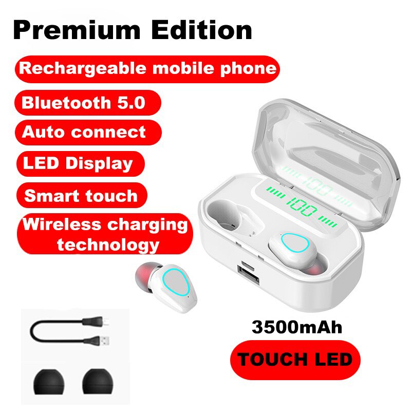 3500mAh Bluetooth 5.0 sans fil écouteurs casque tactile contrôle écouteurs TWS Sport casque bruit annuler LED affichage étanche: LED white pro