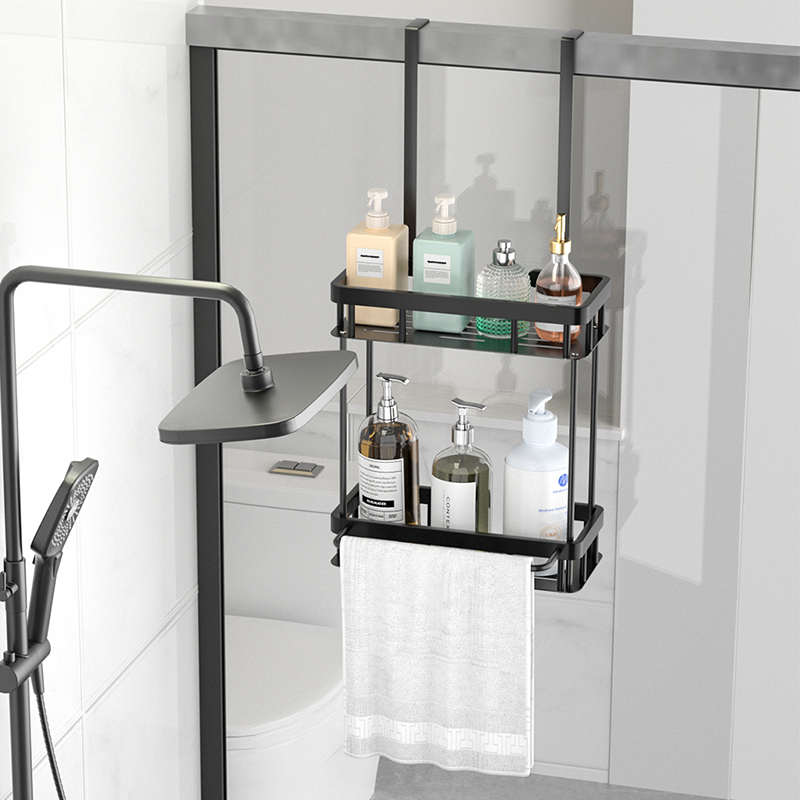 1pc Over The Door Shower Caddy, Bathroom Storage Rack, Bathroom Hanging Shelf, Double Layer Shower Shelf, Bathroom Caddy Organiz
