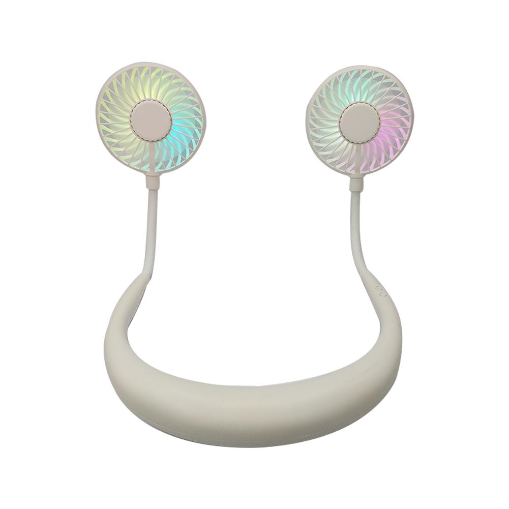 Ventilador portátil iluminado 2 ventiladores de cuello colgante USB recargable cubierta Halter deportes luz aromaterapia ventilador de: White