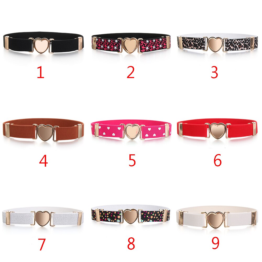 Kids Elastic Belts Girl Stretch Waist Belt Adjustable Heart Belt Uniform Belt for Teen Kids Girls Dresses