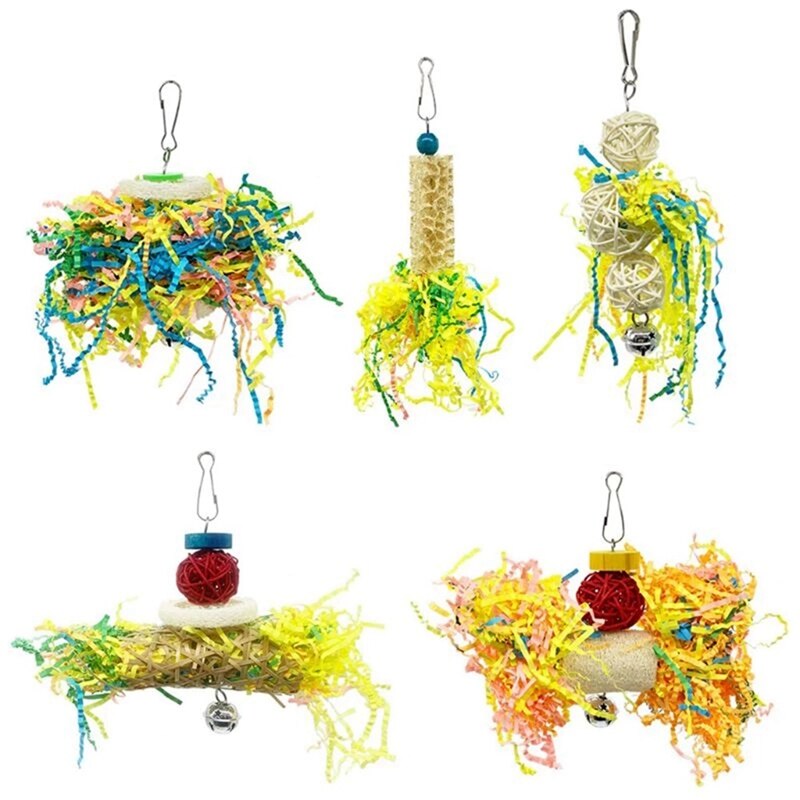 Bird Parrot Shredding Toys Chewing Foraging Hanging Cage Paper Strings Wire Drawing Ball Toys Relieve Boredom
