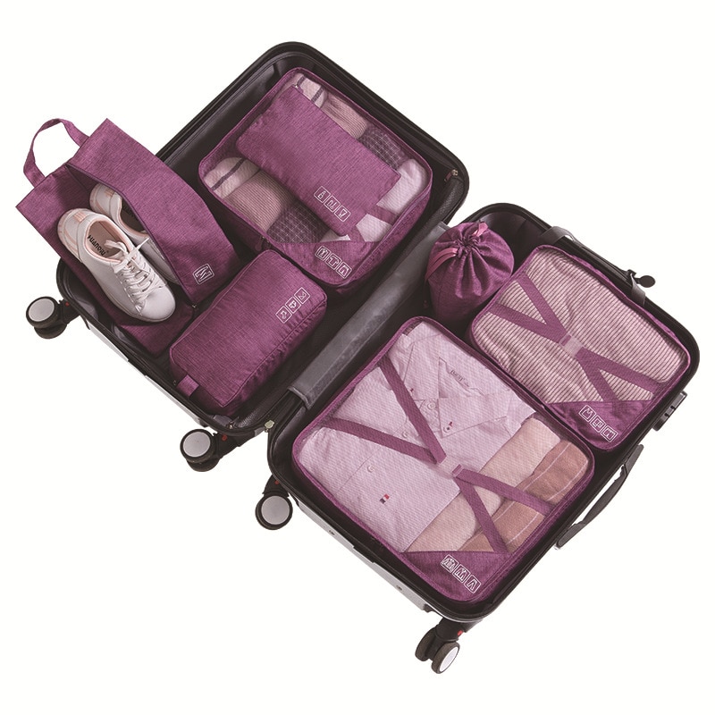 7 stks/set Vrouwen Mannen Verpakking Kubus Reistassen Sets Kleding Schoenen Ondergoed Cosmetische Organizer Bag Pouch Bagage Accessoire