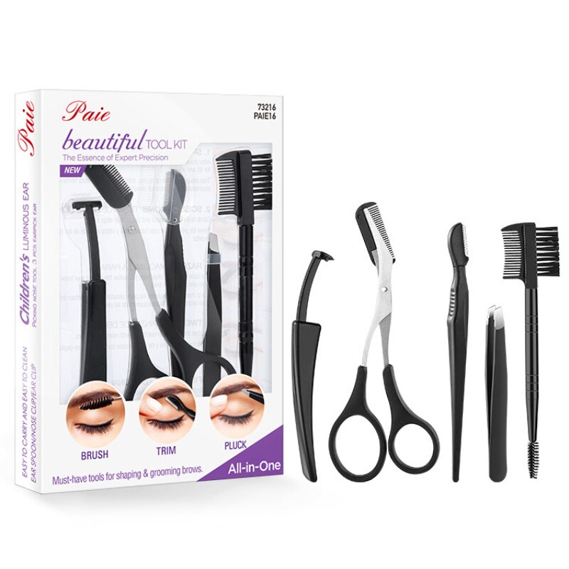 PAIE 5pcs Portable Stainless Steel Eyebrow Trimmer Scissors Brow Shaver Facial Hair Trimming Grooming Kit Beauty Tool for Women