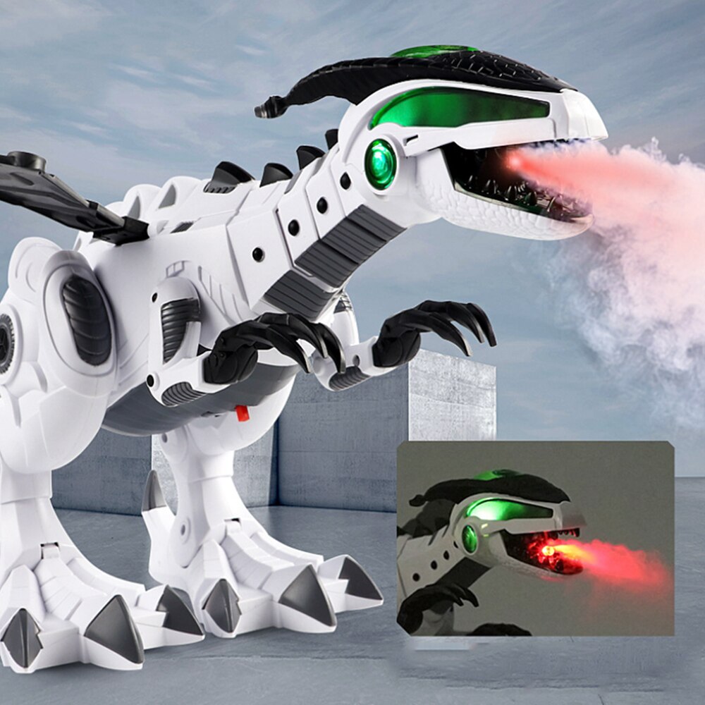 Spray Dinosaurussen Robot Speelgoed Mechanische Dinosaurio Kleurrijke Verlichting Realistische Geluid Voor Kids Cartoon Elektronische Lopen Dier Model