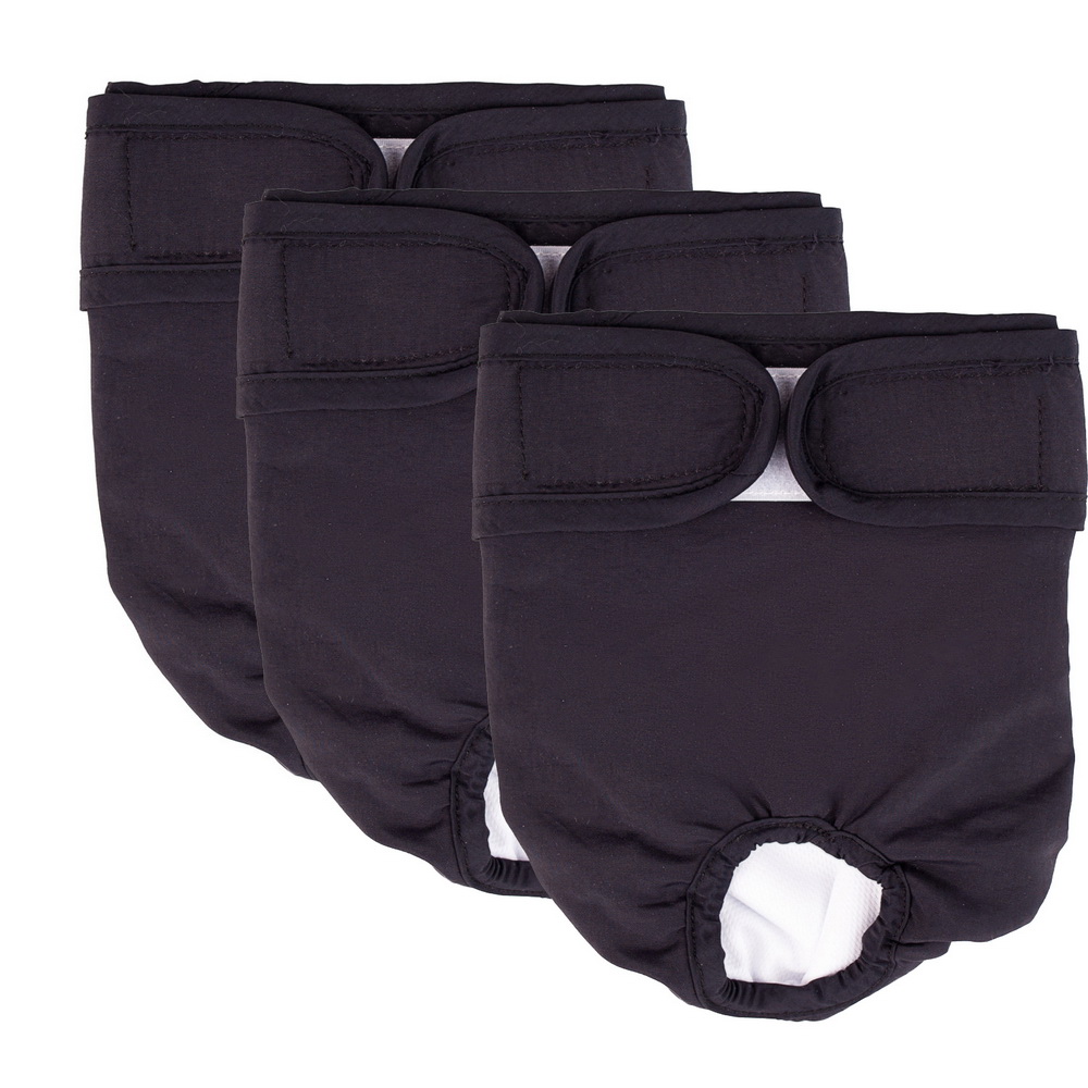Tvättbara hundblöjor  (3- pack) med hållbara hundblöjor, förstklassiga blöjor för hanar och honor: Svart / Midja 11.8in-17.7in