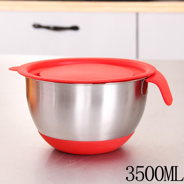 Recipientes de mezcla de ingredientes de acero inoxidable, mezclador de pan, ensalada, cocina, con tapa y cepillador, DIY: 22CM 3500ML