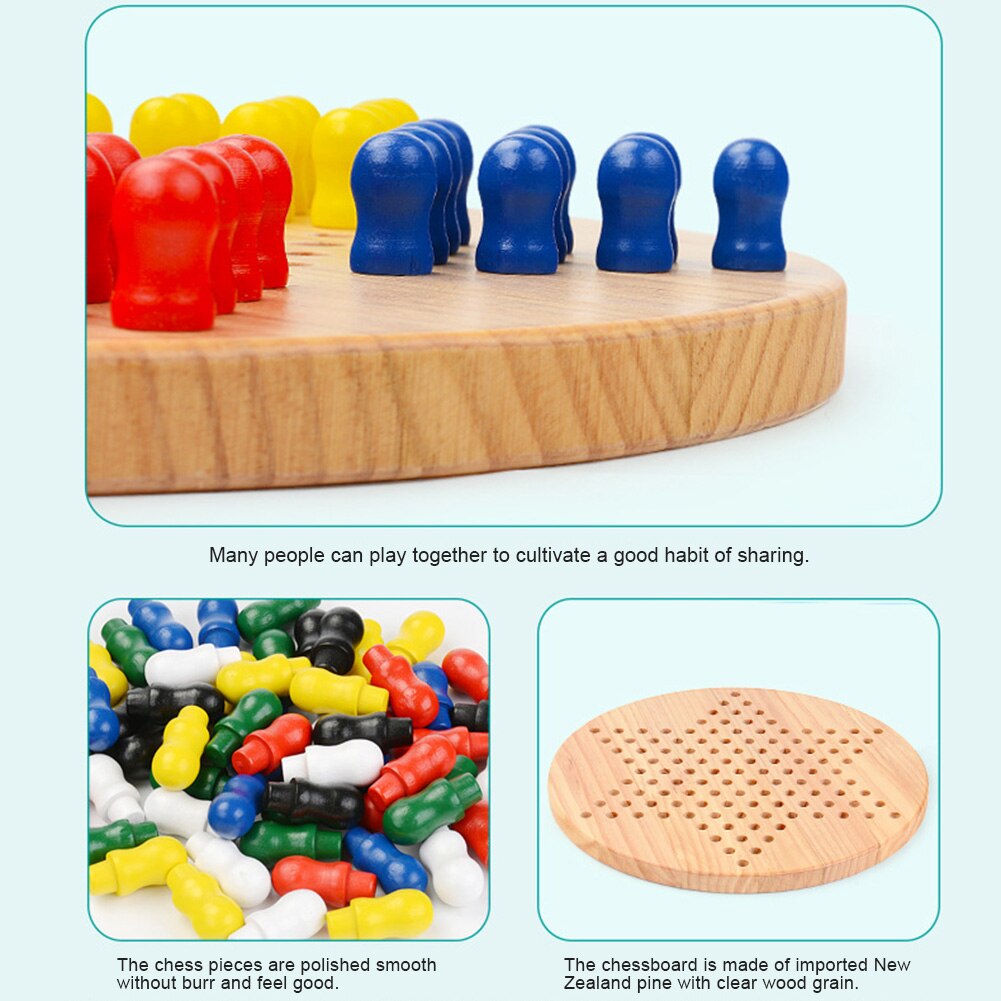 Wooden Chinese Checkers Board Game 60 Traditional Pegs for Adults Kids 6 Players AN88