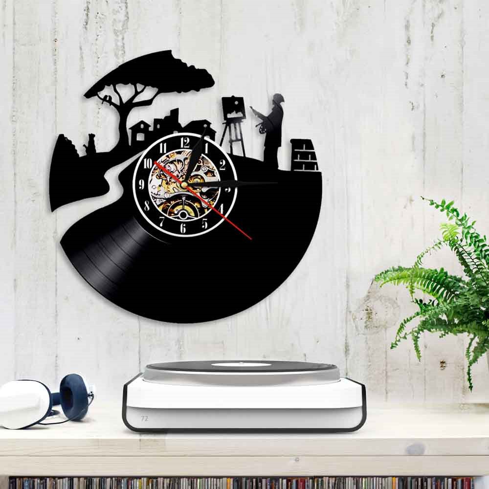 Artist Peaceful Painter Vinyl 3D Wall Clock Artist Drawing Wall Art Decor Modern Handmade Disk Craft For Artists