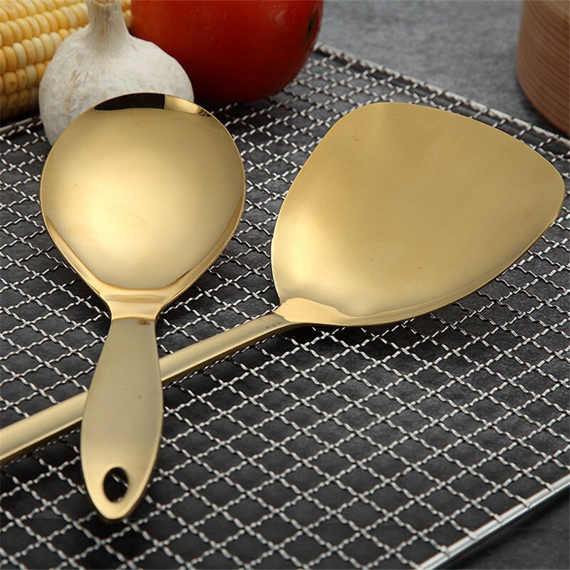 Stainless Steel Cooking Tools Spoon Shovel Cookware Kitchen Tools Spatula Ladle Kitchenware Gold Cooking Utensils Set