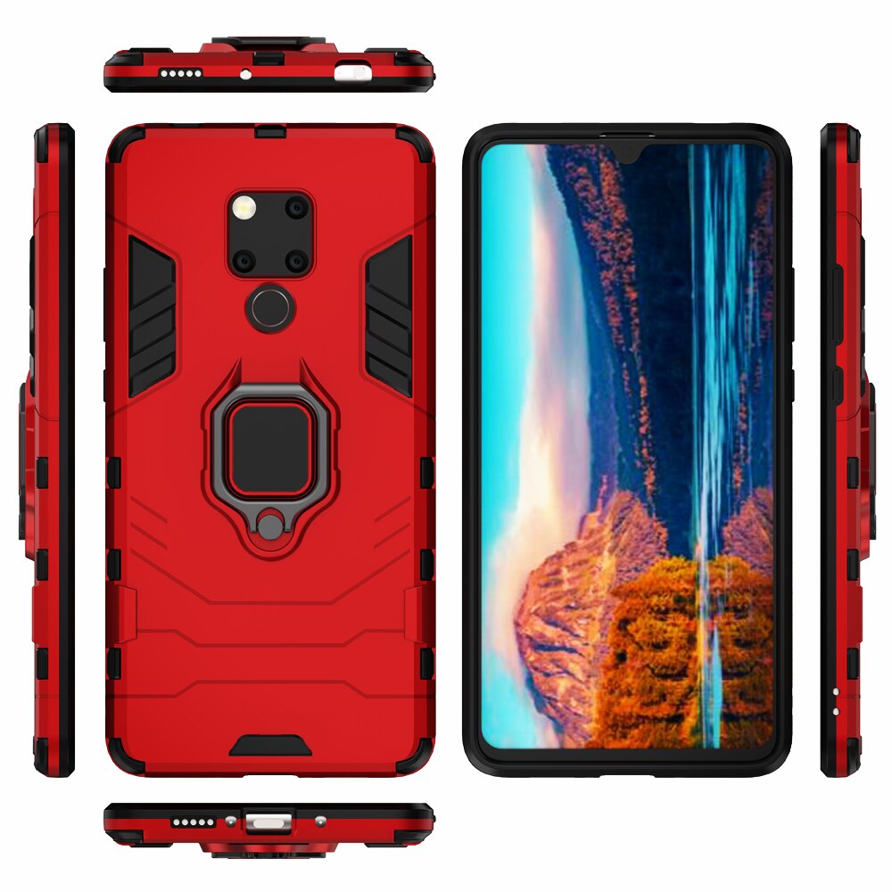 Capa de silicone com suporte de anel para huawei mate 20x, capa protetora de celular à prova de choque: For Huawei Mate 20 / Red