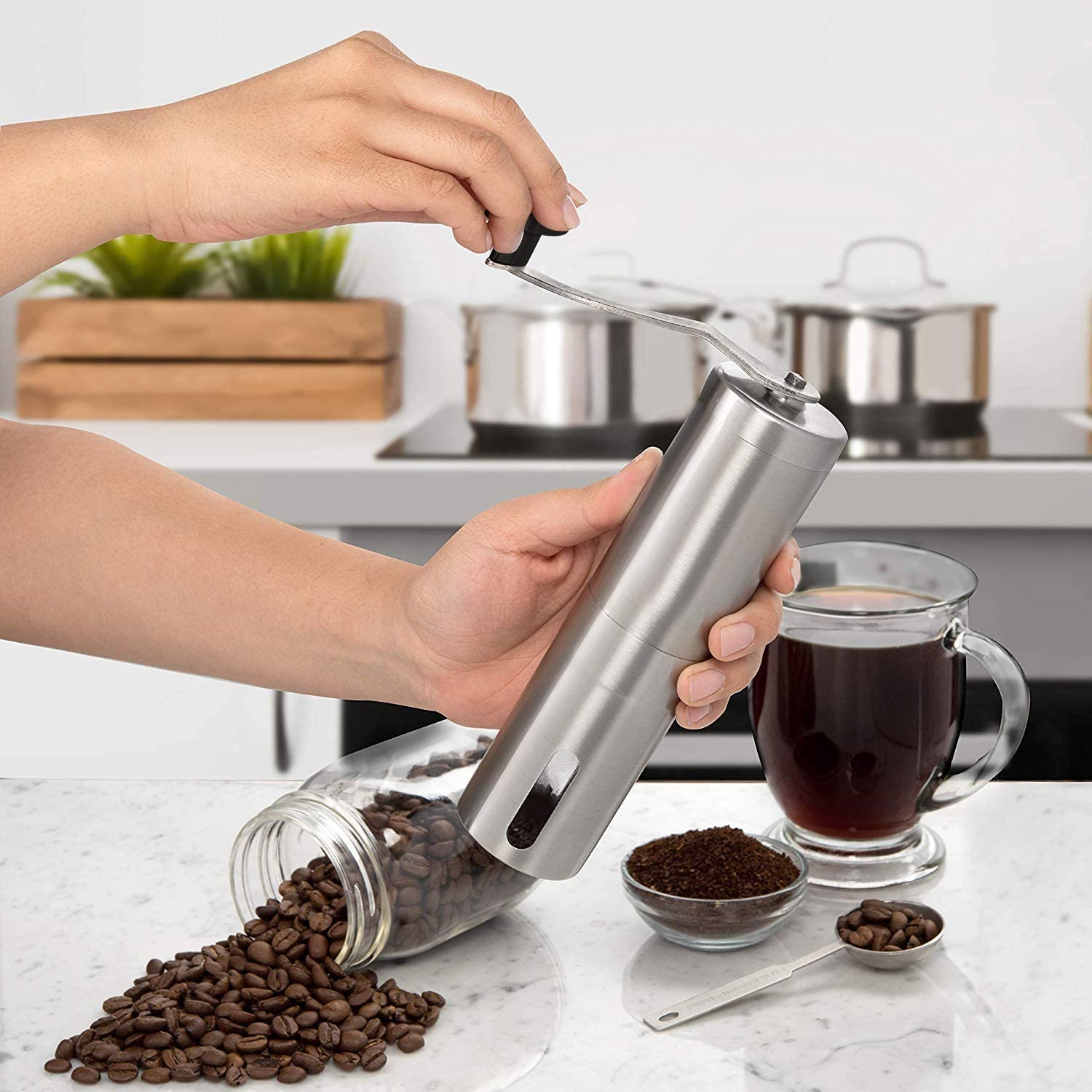 Manuel kaffekværn i rustfrit stål håndkværn kaffe med mølle konisk keramisk gratmølle til kontoret hjem på rejse campin
