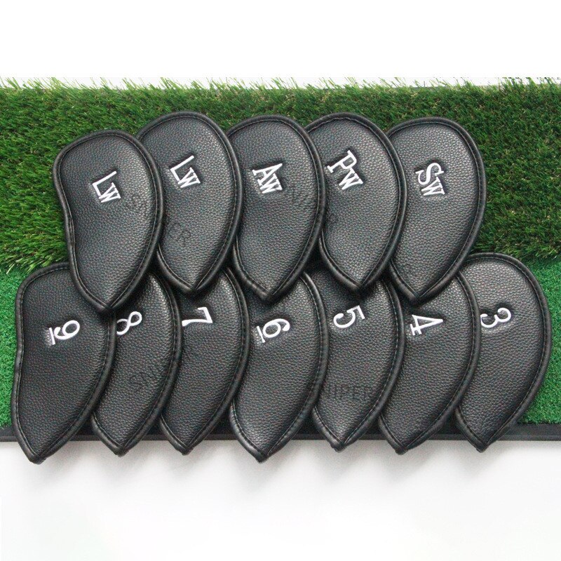 NRC Golf iron Headcovers Exquisite PU Thick PU Leather Golf Club Iron Head Covers Accessories: 12pcs black