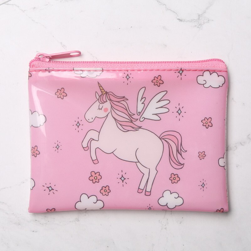 12*9cm Children's Coin Purse Cartoon Unicorn Printing Zipper Wallet For Key Change PVC Mini Waterproof Clutch: Pink