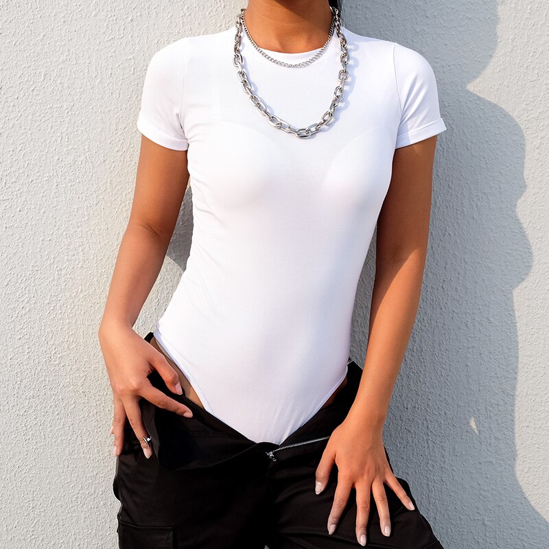 Strak effen t-shirt in eendelig shirt dames zomer nauwsluitend shirt met korte mouwen: Wit / S