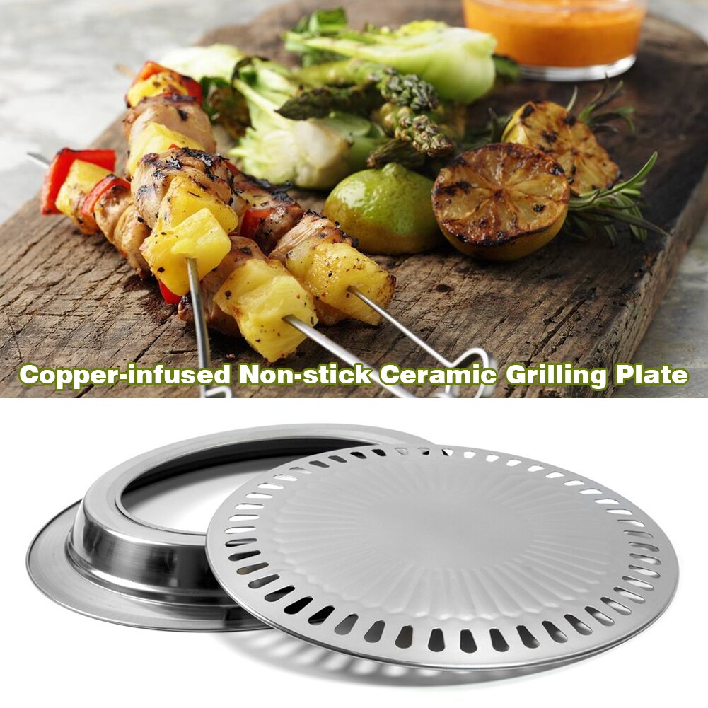 Grill Smokeless Grilling Plate BBQ Grill Tray Stovetop Outdoor Indoor Camping Picnic House Stainless Steel REUSEABLE Cooking