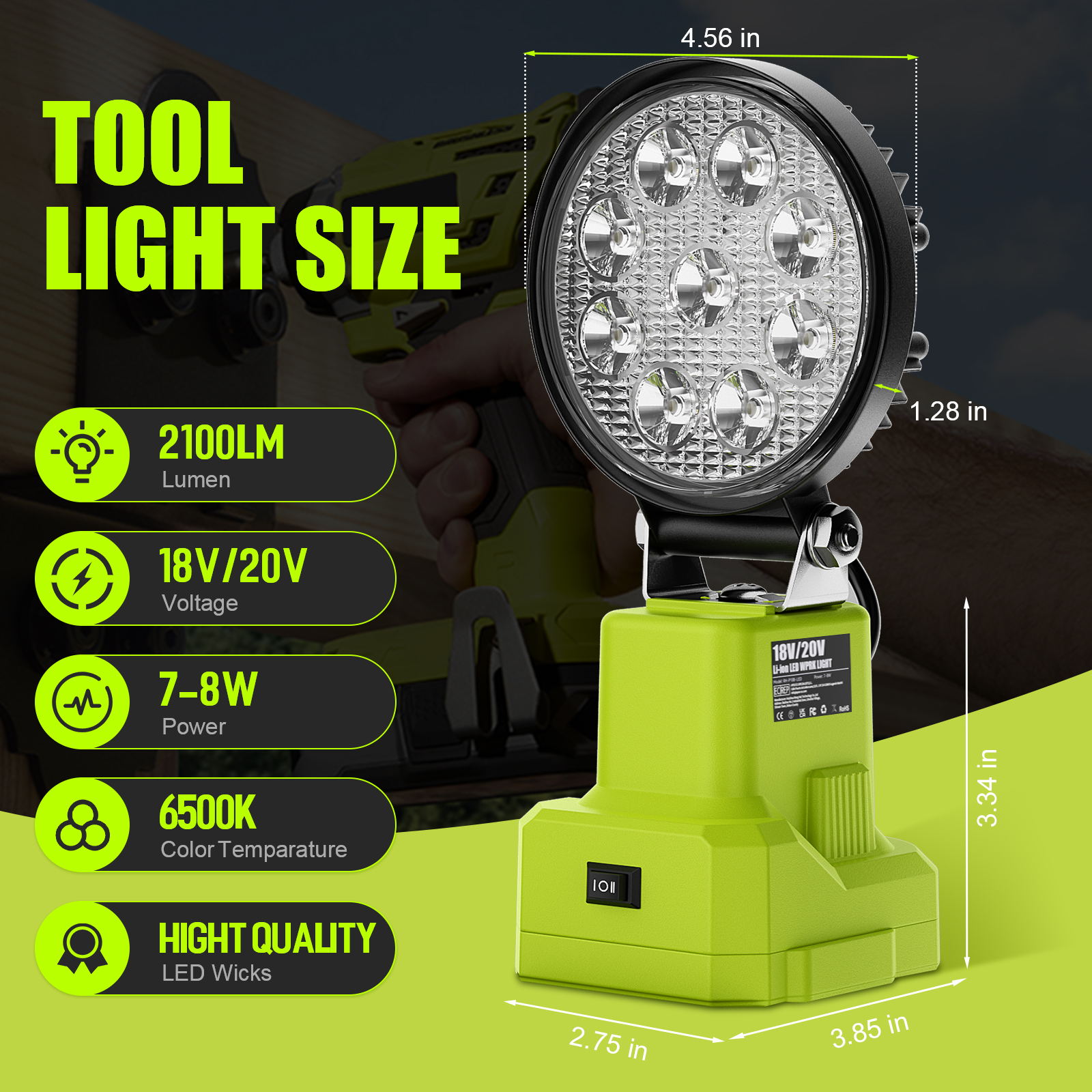 Sladdlös led-arbetslampa för ryobi 18v litiumbatteri  p107 p108 ficklampor sökarljus spotlight campinglampa