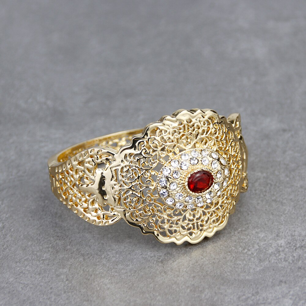 Sunmi pulseira feminina, bracelete chique árabe de punho para mulheres, cor dourada, joia de casamento argelina oca de metal arábico, presente de noiva e dubai: XY1358RED