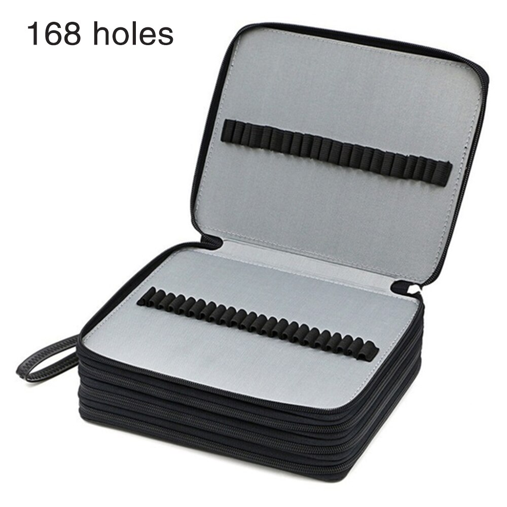 70/127/168 Holes Square Pure Color PU Pencil Case School Pen Bag for Painter Girls Boys Large Pencilcase Box Stationery: Black 168 holes
