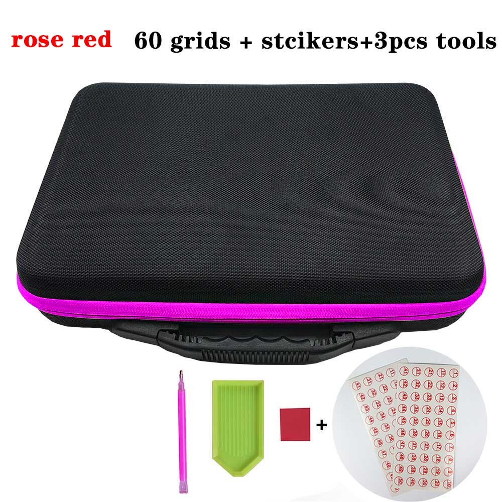 Étui de transport pour accessoires de peinture au diamant, boîte de rangement pour 60 bouteilles, sac à main pour outils de peinture au diamant: Rosé rouge -60 bouteilles