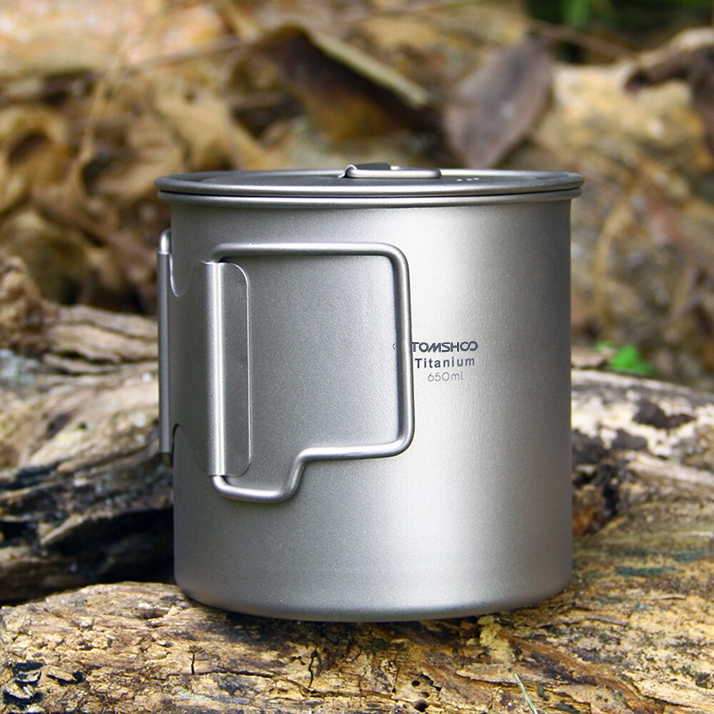 TOMSHOO Titanium Cup Ultralight Outdoor Camping Picnic Water Cup Mug Foldable Handle Coffe Tea Cup 300/350/420/450/550/650/750ml