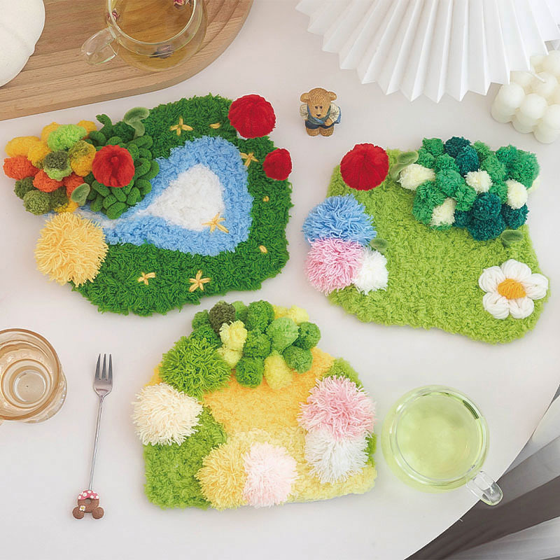 Kit de posavasos con gancho de lengüeta de musgo, materiales artesanales hechos a mano, decoración interior del hogar, alfombras de hilo de ganchillo, Kit de enganche de costura para
