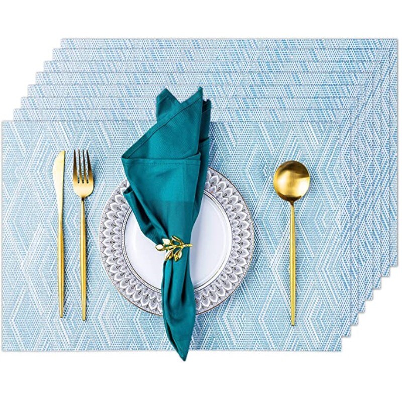 Inyahome Vinyl Placemats Table Mat Non-Slip Heatproof Woven Placemats for Dining Table Jacquard Place Mat PVC Home Decoration