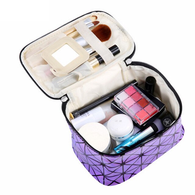 Multifunctional geometric cosmetic bag Women Leather waterproof cosmetic makeup bag travel organizer for toiletry bag