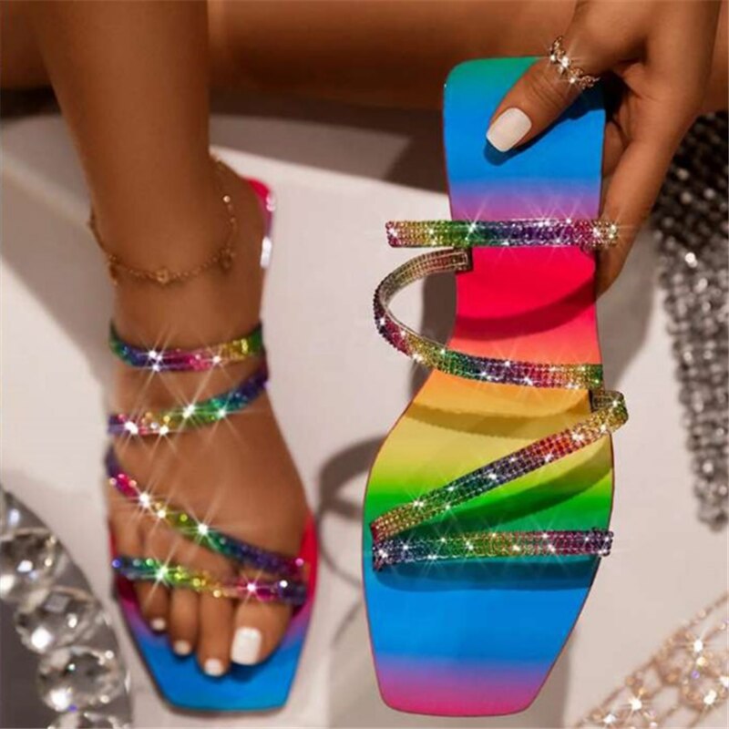 nouvelles femmes sandales strass mi-talon plat sandales femmes été en plein air plage bout ouvert chaussures décontractées Zapatos Mujer