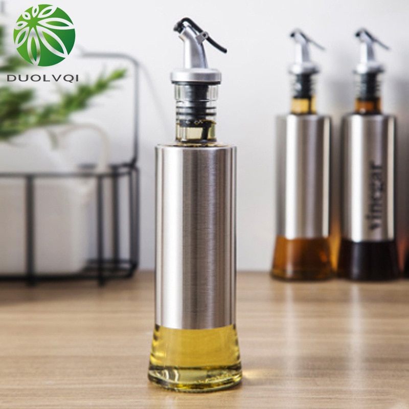 Botella de vidrio para cocina, recipiente de acero inoxidable para aceite, vinagre, vinagrera, almacenamiento, dispensador de salsa de soja, herramientas de cocina