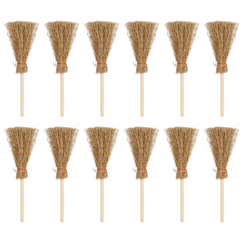 12 Stuks Mini Bezem Rood Touw Lichtgewicht Stro Bezems Gordijnen Decoraties Voor Kostuum Partij Halloween Party