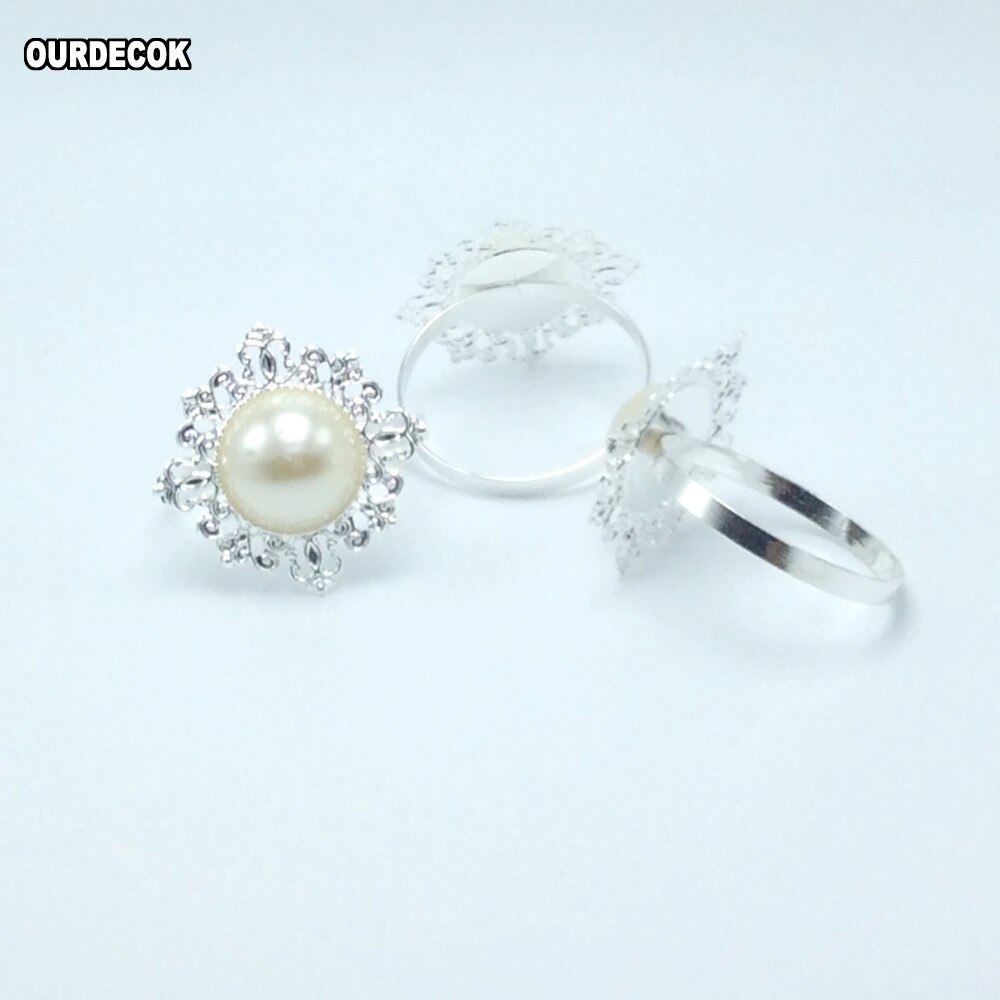 10 stuks zilveren ring met imitatieparels als servetringhouder voor bruiloften, feesten en banketbenodigdheden