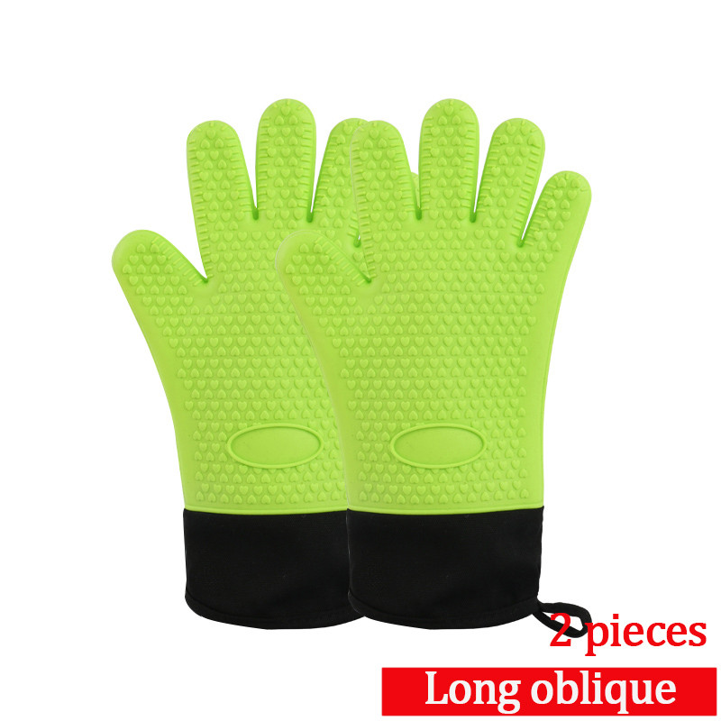 2Pcs Food Grade Dikke Hittebestendige Siliconen Handschoen Bbq Grill Handschoenen Keuken Barbecue Oven Koken Mitts Grill Bakken Handschoenen: green