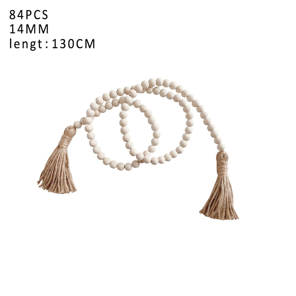 Met Kwasten Natuur Kleur Nordic Stijl Home Decor Muur Opknoping Diy Ambachten Hout/Jute Touw Hout Bead Garland: Nature Color 130CM