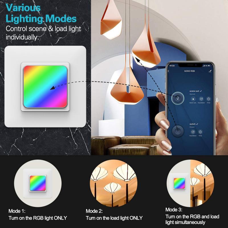2.4G WiFi Smart Light Switch Glass Panel Touch Switch Wall Light Voice Control EU RGB Night Vision Scene Light Switch