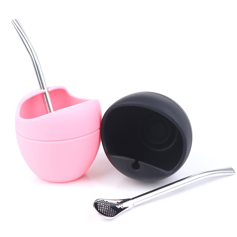 Sort/pink 5oz silikone bombillas yerba mate kop sæt te kop med yerba bombilla sugerør