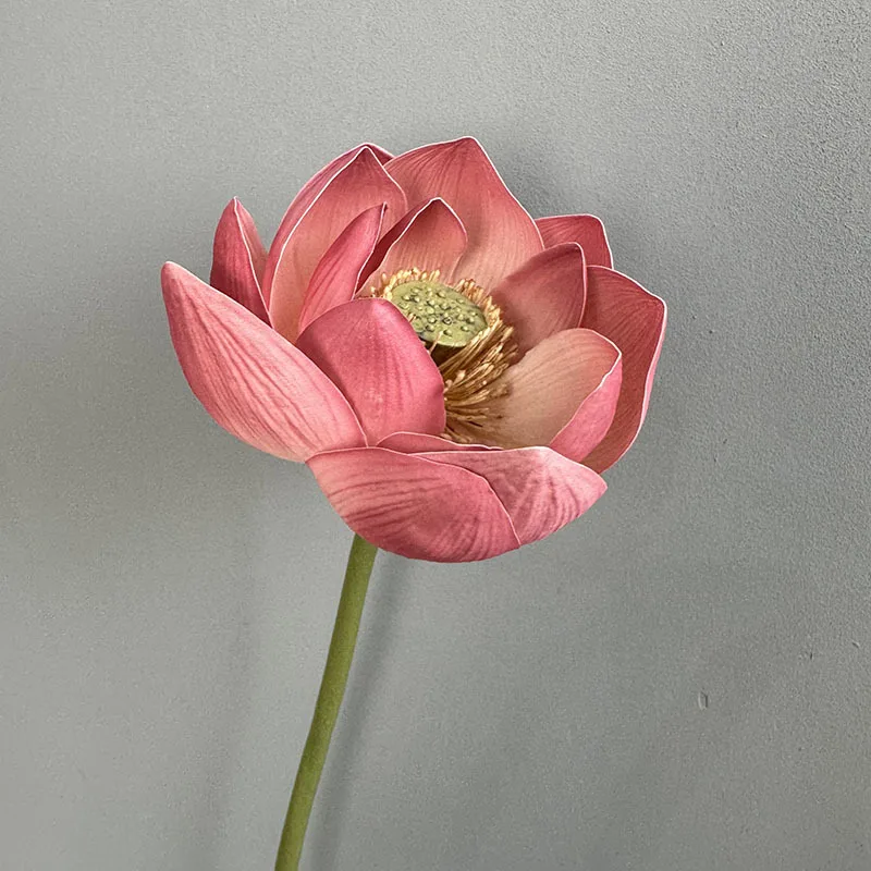 Artificial Flower EVA Lotus with Pole Lotuses Leaves Home Living Room Pastoral Style Decoration Simulation Pink White Flowers: black