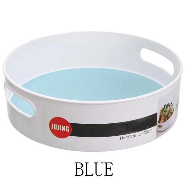 Multi-Function Anti-Skid Rotary Storage Tray Display Plastic Rotary Kitchen Bathroom Party Shelf 360 Rotation Cosmetic Desk: Blue / L 30cm10cm
