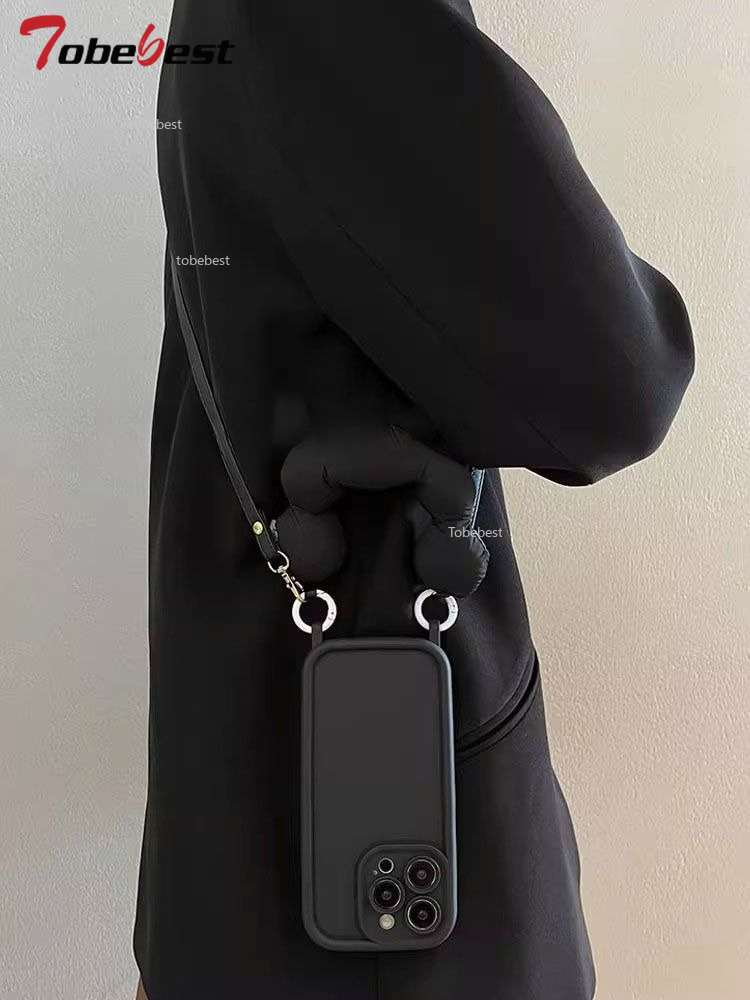 Sødt håndholdt polstret bomuldsarmbåndsetui med lanyard til xiaomi 15 14 ultra 14t 13 12 11 10 pro lite 4g 5g cover: Eva / Sort