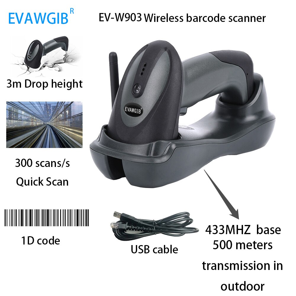 Evawgib 1D 2D PDF417 Barcode Scanner Usb 2.4G 433Mhz Bluetooth Barcode Scanners Handheld Barcode Reader Goedkope Barcode Scanner